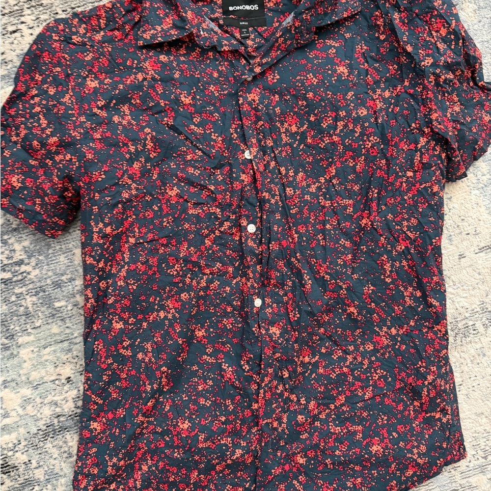 Bonobos Men's Riviera Floral Shirt - Red and Black